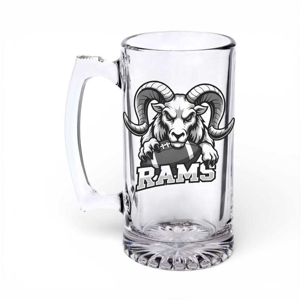 Rams Clear Glass Beer Mug
